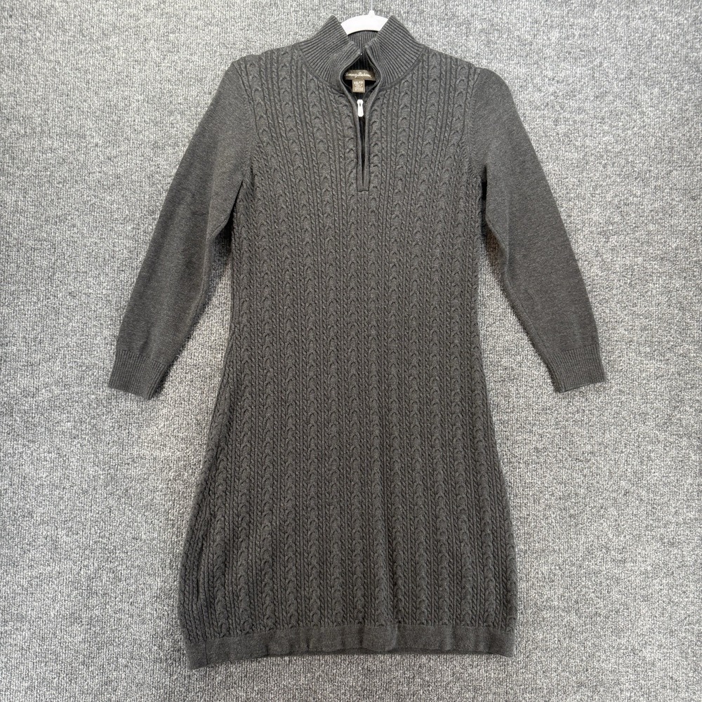 Tommy Bahama Dress Womens XS Gray 1/4 Zip Cable Knit Mini Old Money Quiet Luxury
